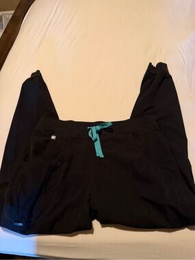 Figs Black Kids Joggers with Teal Drawcord